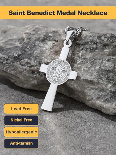 Image of U7 Saint Michael Necklace for Men,Stainless Steel /18K Gold Plated St Michael Archangel /Saint Benedict /Saint Christopher Pendant Amulet Necklace for Men Women