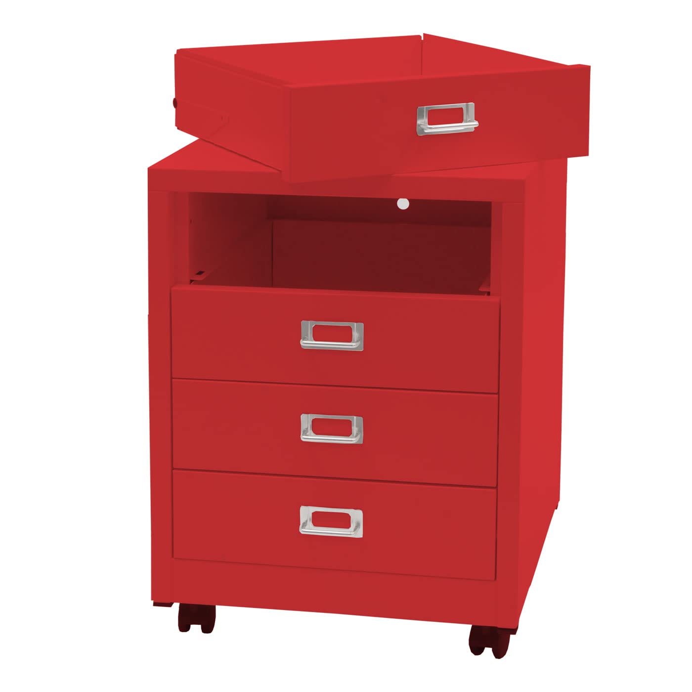 Mendler Rollcontainer HWC-L49 55x40x41cm 4 Schubladen - rot | Schubladenschrank, Stahlschrank, Aktenschrank, Metall