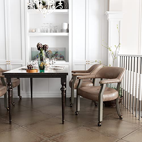 LEEMTORIG-Dining-Chairs-with-Casters-and-Arms-Accent-Kitchen-Table-Chairs-with-Wheels-Roller-Poker-Table-Chairs-Wooden-Game-Table-Chairs-Captains-Chair-Grey-Legs-Yellowish-Brown-SY-1318-LT