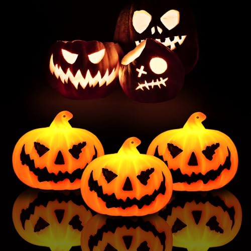Image of 3PCS Halloween Decor Candle for Indoor Home Decoration, Mini Flameless Jack-o'-Lantern Pumpkin Candle for Halloween Party Supplies Gifts Table Decor, Ghost Face Spooky Halloween Tea Light
