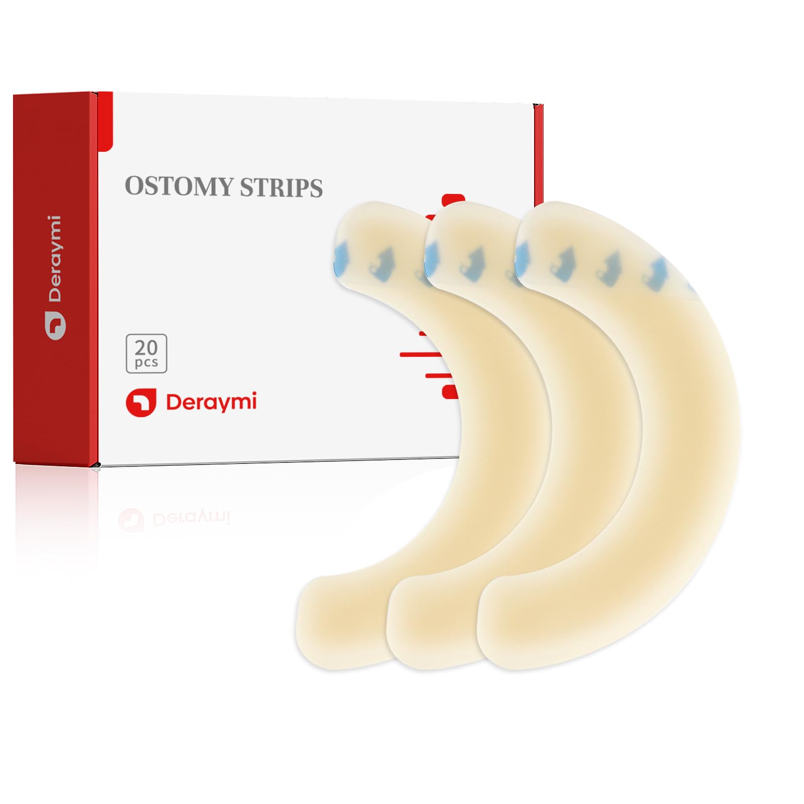 DERAYMI 20 PCS Ostomy Barrier Strips, 2 MM Thickness Elastic Colostomy Tape to Stop Leaks, Latex-Free Medical Grade Hydrocolloid Skin Flange Extenders Stoma for Colostomy Ileostomy Bags Pouches