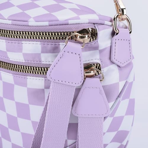 Image of Lushandy Bum Bag Women's Checkered Crossbody Bag Nylon Cross Body Bags Plaid Mom Everyday Purse for Travel (Checkered Purple)