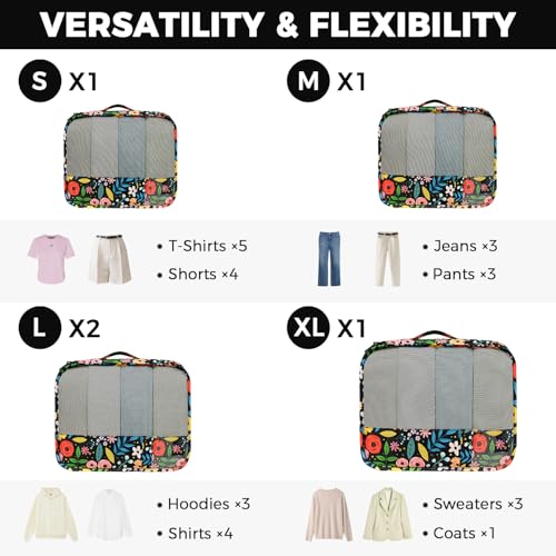 Image of BAGAIL 9 Set Packing Cubes with Packing List Luggage Packing Organizers for Travel Accessories (Black floral)