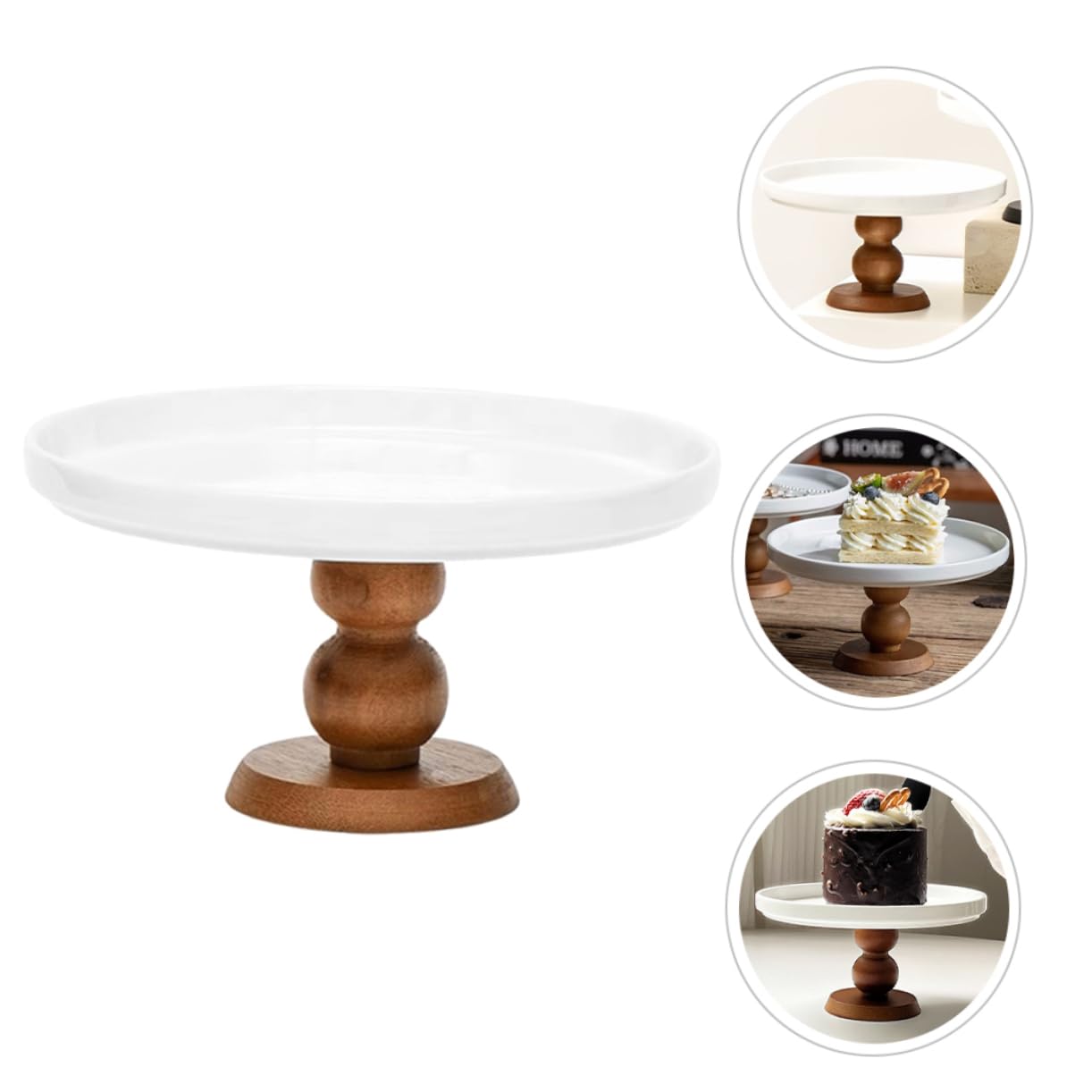 ABOOFAN Alzata per Dolci in Ceramica e Legno, Design Retrò Base Alta, per Torte, Cupcake e Dessert su Tavoli da Festa e Matrimonio