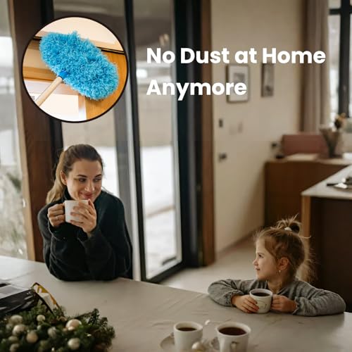 Image of Microfiber Ceiling Fan Cleaner Duster - Extendable 13-67 Inch Pole, Reusable for High Ceilings, Fans, Furniture, Blinds, Walls, Bookshelves, Doors (Blue)