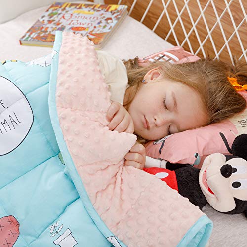 BUZIO Weighted Blanket 2.3 kg for Kids, Ultra Cozy Minky Dotted and Cotton Sided with Cartoon Patterns, Heavy Blanket Great for Calming and Sleeping, 90x120 cm, Yellow Giraffe