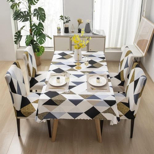 Image of Styleys Dining Chair Cover with Table Covers for Kitchen Waterproof Dining Table Cloth (1 Table Cover + 6 Chair Cover, Classic Beige, CTSD3181)