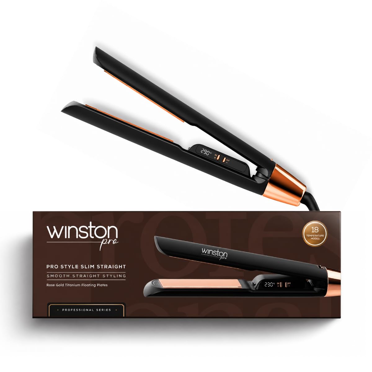Winston Pro Style Slim Hair Straightener with Rose Gold Titanium Floating Plates, Smart Temperature Display, 3 Heat Modes, 27mm Wide Plates, 360° Swivel Cord & Auto Shut-Off for Women & Men-image-15