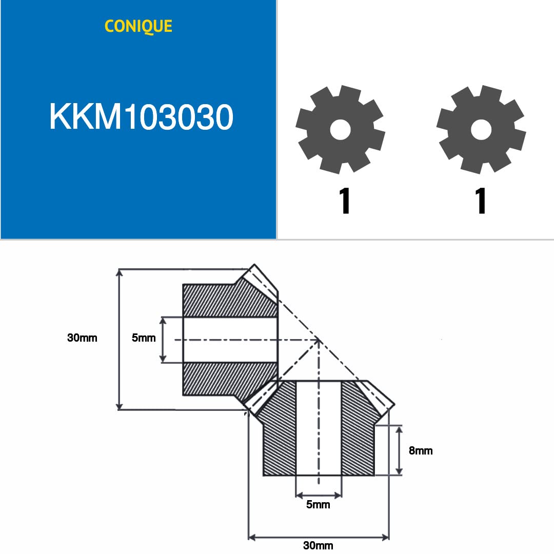 CMW - Engrenages coniques - Module 1-30/30 dents - Ratio 1-1