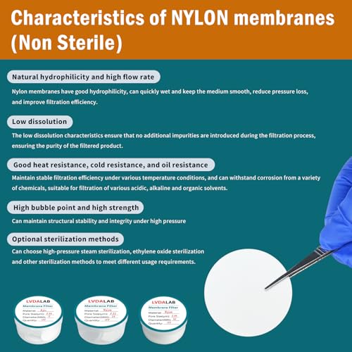 Image of Nylon Membrane Filters, LVDALAB Hydrophilic Membrane Disc Filter Lab Filter Paper with 0.45m Pore Size and 50mm Diameter Pack of 100, Non Sterile