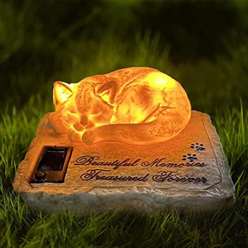 HJHHARTAPACE Solar Cat Memorial Stones Cat Statue Memorial Gifts with Solar Light Cat Headstone Grave Tombstones Loss of Cat Sympathy Gift Home Yard Garden Decor