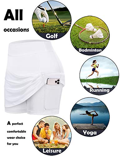 Image of BLEVONH Women Tennis Skirts Inner Shorts Elastic Sports Golf Skorts with Pockets