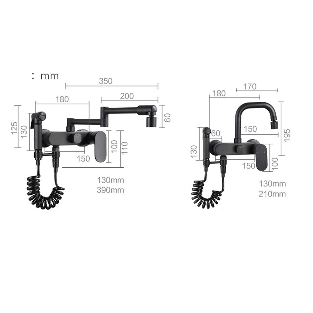 Grifos mezcladores para Fregadero Grifo de Cocina Pared con rociador Giratorio lavandería latón Cromado Dos Modos Agua Caliente y fría diseño Doble manija un Uso Sencillo Estilo mo