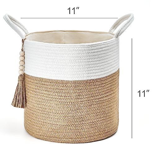 Mkono Woven Storage Basket Decorative Rope Basket Wooden Bead Decoration for Blankets,Toys,Clothes,Shoes,Plant Organizer Bin with Handles Living Room Home Decor - Image 4