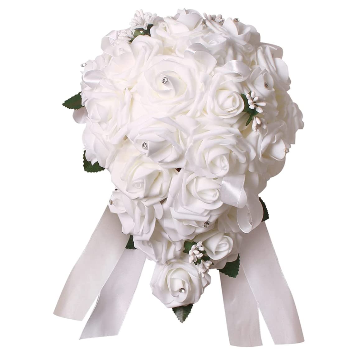 Künstlicher Blumenstrauß, Hochzeitsstrauß für die Braut 12 Zoll, weiße Brauthalterblumen, künstlich für die Hochzeit.