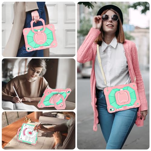Image of WESOROL Case for iPad (A16) 11th /10th Generation 2025 /2022 with Screen Protector 360 Rotating Stand Pencil Holder iPad Case10th Generation Shockproof Cover for iPad 11th /10th Gen Case,Rose Mint