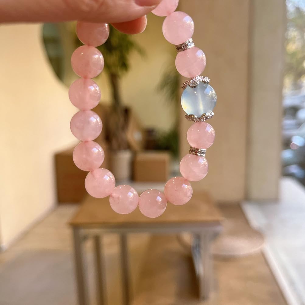 Bracciale Naturale in Cristallo di Quarzo Rosa per la creazione di Gioielli, Braccialetti con Perline Rotonde e Lisce in Pietra da 10 mm, Vera Pietra autentica per la Meditazione