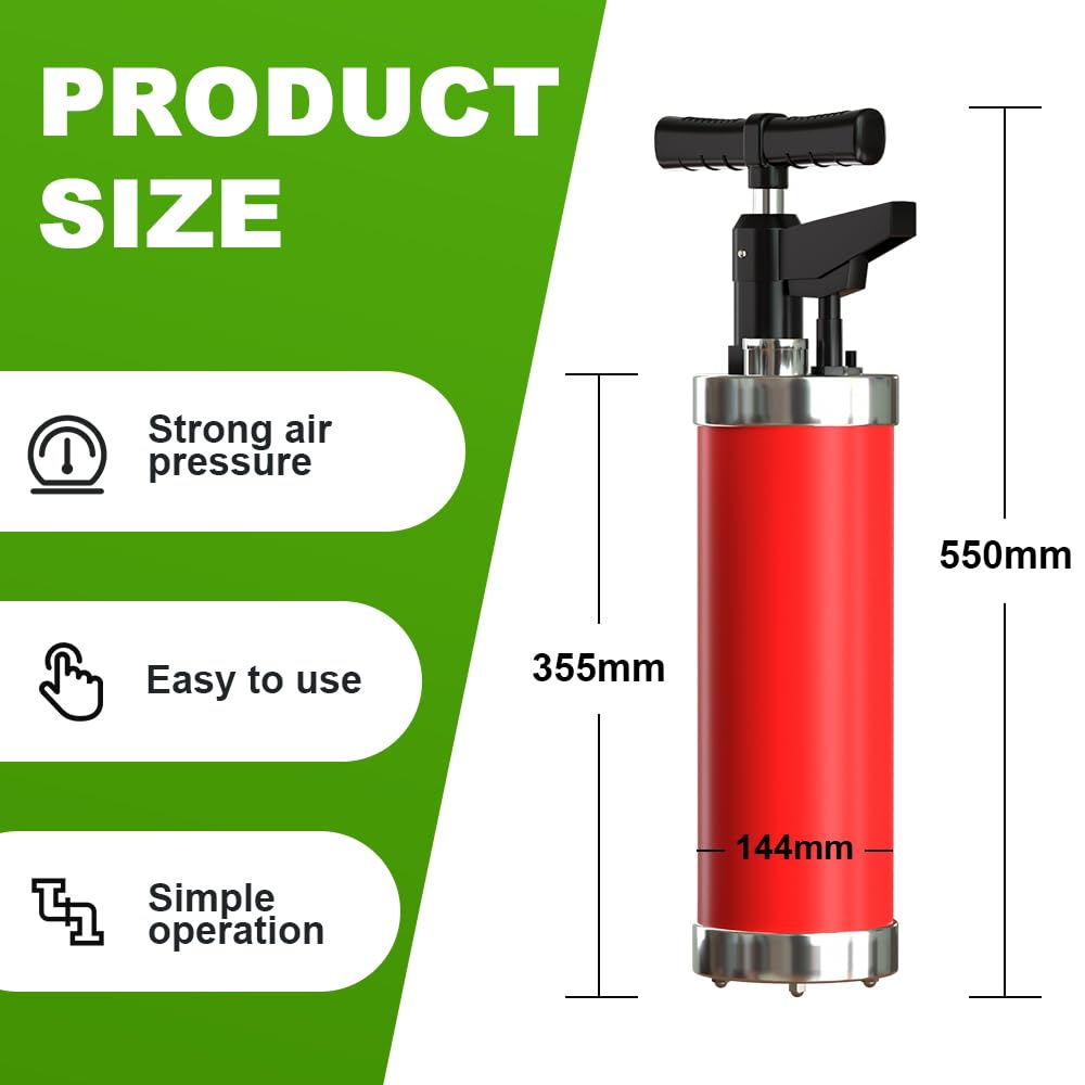 Pompa Stura Scarichi a Pressione con Manometro Visivo, Sturalavandini a Pressione con 4 Ventose, Sturalavandino ad Aria Compressa, per Bagno Lavandino Closestool
