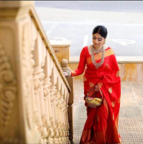 Image of Flosive Women's Present Banarasi Soft Lichi Silk Saree Beautiful Jacquard Rich Pallu Design Work Zari Woven Kanjivaram Silk Style Saree Royal Patola With Soft Lichi Silk Blouse Piece