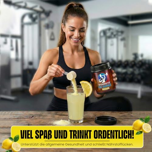 Sterrenstof Fat Burner – Frische Zitrone – Fettverbrenner Appetitzügler mit L-Carnitin, L-Tyrosin, L-Theanin, Grüntee-Extrakt, Koffein – Schnell abnehmen, Fatburner, Diät, 300 g Pulver, 50 Portionen – Bild 6