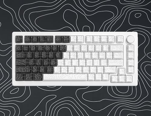 Image of dagaladoo Double Shot PBT keycaps for Mechanical Keyboard,Black /White Topographic Key Board keycaps,Shine Through Custom Key caps,Cherry Profile Key caps for US Layout 60% 75% 100% Keyboard