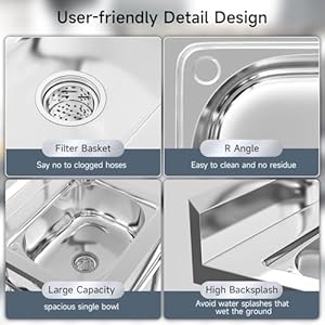 Kitchen Utility Sink Stainless Steel Commercial Restaurant Sinks Free Standing Single Bowl Workstation with Faucet Hose Drain Strainer Legs for Shop Farm Stable Hotel Laundry Room Backyard Outdoor Kitchen Utility Sink Stainless Steel Commercial Restaurant Sinks Free Standing Single Bowl Workstation with Faucet Hose Drain Strainer Legs for Shop Farm Stable Hotel Laundry Room Backyard Outdoor