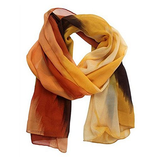 Datework Women Chinese Ink Style Wrap Lady Shawl Chiffon Scarf Scarves (Orange)