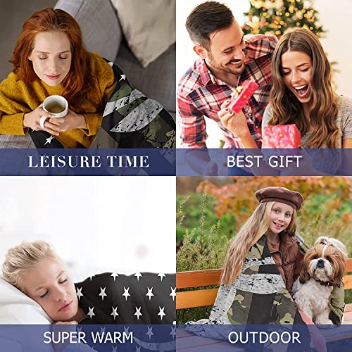 American Flag Deer Blanket, Soft Warm Fuzzy Fleece Plush Blanket 60''X50'', Smooth Cozy Flannel Throw Blanket For Bed/Couch/Office/Camping #TOP5