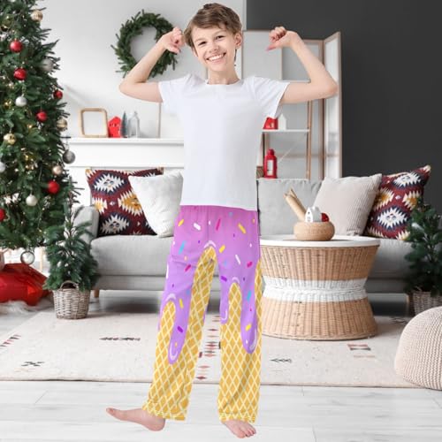 Boy's Pants Purple Color Ice Cream Jogger Pants Elastic Waist Long Bottoms Trousers with Pockets 6-14 Years2