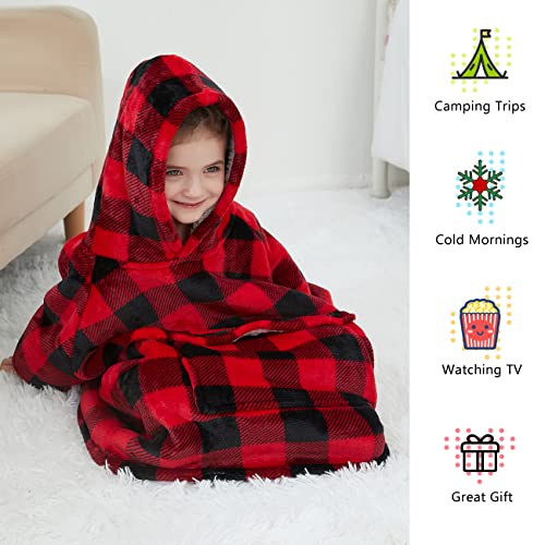 Image of KFUBUO Wearable Blanket Hoodie for Kids Toddlers Sherpa Blanket Sweatshirt With Pocket Cute Hoodies 2-6 Year Old Girl Boy Red Plaid