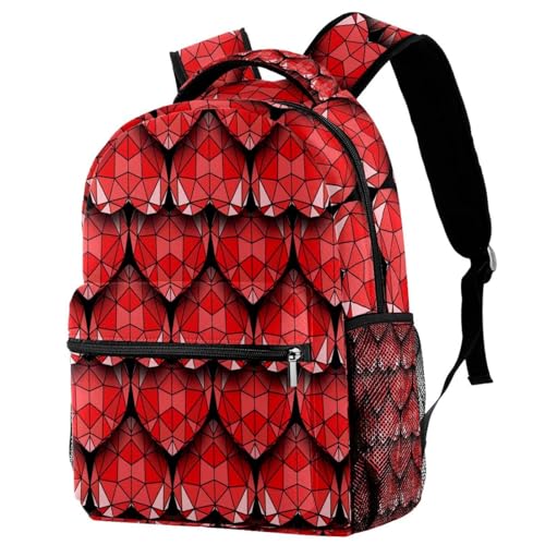 Sac à dos d'école géométrique à cœurs rouges pour ado et voyage décontracté