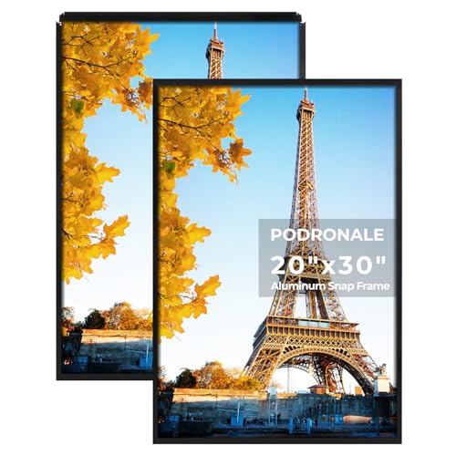 Podronale 20x30 Poster Frames, Plexiglass, Black Aluminum Snap Frame, Front-loading Frame for Wall (Black, 2pcs)