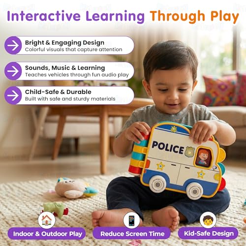 Image of Kidology Beep Montessori Car Book Toy for Toddlers | Interactive Police Car Activity Book with Lights, Music & Sound Effects | Educational Sensory Toy for Babies & Kids