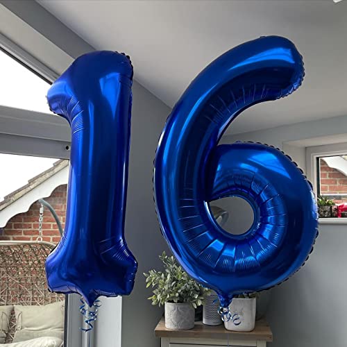 Image of 40 Inch Navy Blue 16 Number Balloons Giant Jumbo Huge 16 or 61 Foil Mylar Helium Number Digital Balloons Dark Blue Birthday Mylar Digital Balloons 16th Birthday Anniversary Events Party Decorations
