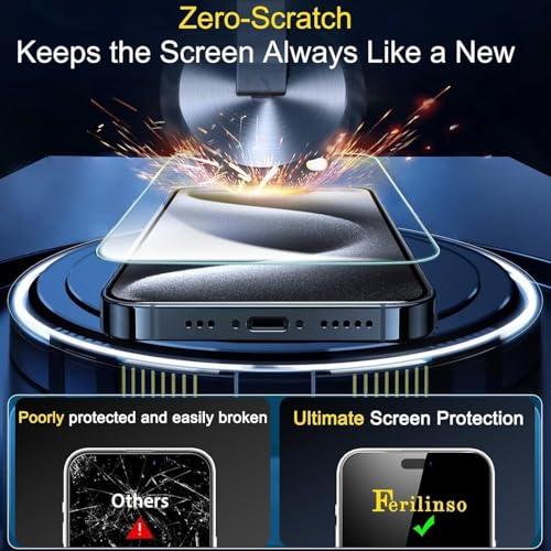 Image of Ferilinso 3 Pack Screen Protector for iPhone 15 Pro, Tempered Glass, HD