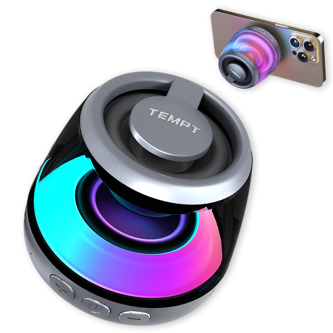 TEMPT Cameo Bluetooth Speaker | Magnetic Stick-On Design | 6W Powerful Bass | 6H Playtime | RGB Transparent Style | Portable Travel Speaker (Grey)-image-24