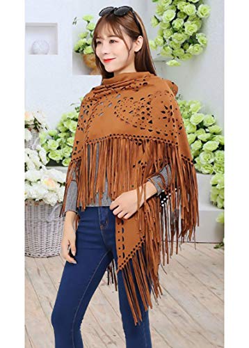 ebossy Women's Cut Out Faux Suede Fringed Shawl Wrap Stole Cape Scarf with Long Tassels4