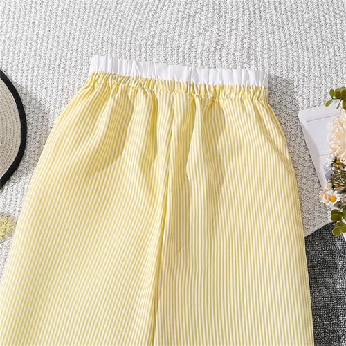 Girls Striped Lightweight Pants Straight Casual Pants Elastic High Waist Baggy Trousers Flowy Palazzo Lounge Pant4