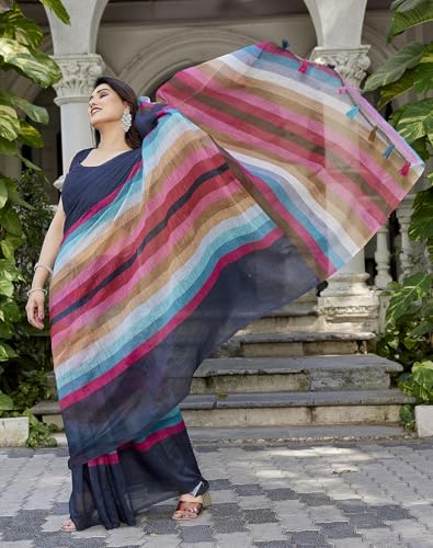 Image of Yashika Women's Chanderi Floral Digital Print Chandheri Saree with Unstitched Blouse Material