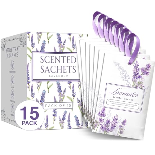 Image of 15 Pack Sachets for Drawers and Closets, Scented Sachets for Drawers, Closet Freshener Sachet for Drawers to Refresh Any Space, Sachet Bags, Scented Drawer Fresheners for Dresser, Lavender