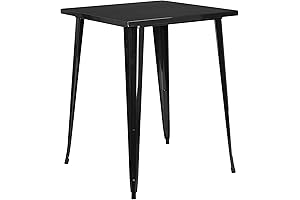 Nolan Commercial Grade 31.5" Square Black Metal Indoor-Outdoor Commercial Bar Height Table
