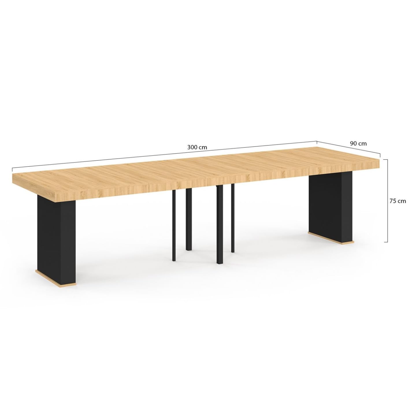 IDMarket - Mesa consola extensible Eden 14 personas 300 cm Madera y Negro