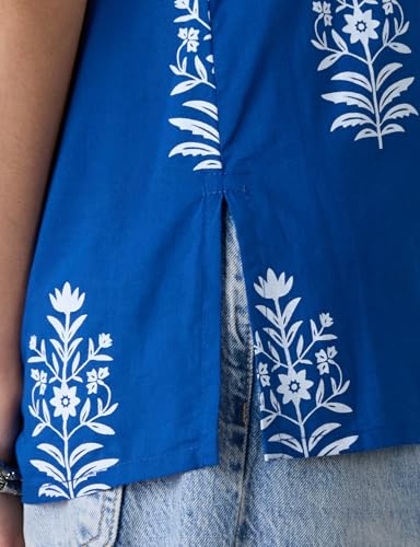 Image of Amazon Brand - Myx Women's Cotton Printed Sleeveless Short Kurti (Available in Plus Sizes)