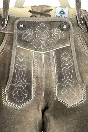 Isar-Trachten Jungen Besticke Kurze Lederhose für Jungs und Mädels Schiefer Bestickt, Schiefer (braun), 164