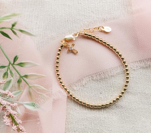 Cherished Moments Girl's 14K Gold-plated Stackable Bracelet with Cross Charm for Girls Baptism, Christening, First Communion and Keepsake Gift3