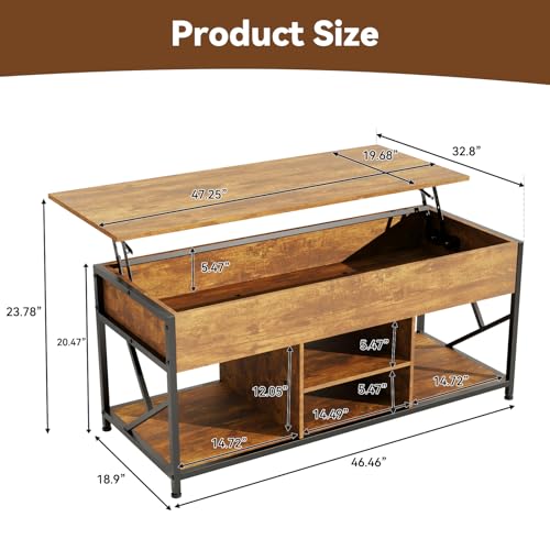 Rustic Brown 47.2" Lift Top Coffee Table with Storage