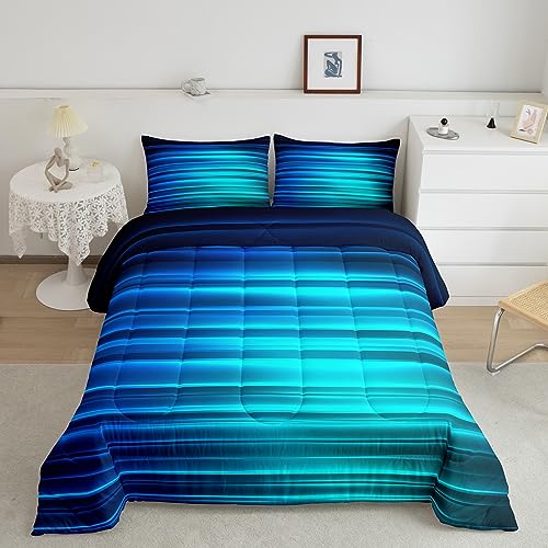 Image of Feelyou Blue Black Gradient Comforter King Size, Abstract Ombre Comforter for Kids Toddler Geometric Abstract Ombre Bedding Set Gradient Contemporary Duvet Set Lightweight Quilt Set