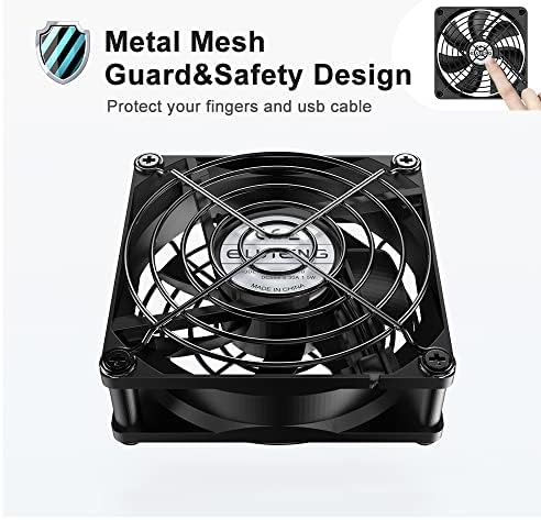 ELUTENG USB Fan 80mm 2 In 1 Computer Fan 5V 80 mm Fan 2700RPM 32CFM Dual USB PC Fans Cooling Radiator with Black Metal Grill Double Fans