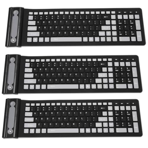 Zhdbchyuu 3X Portatil Mini Flexible Enrollado Lavable Teclado Inalambrico de Silicona Suave con USB Receptor para PC Tableta Ordenador Portatil Computadora