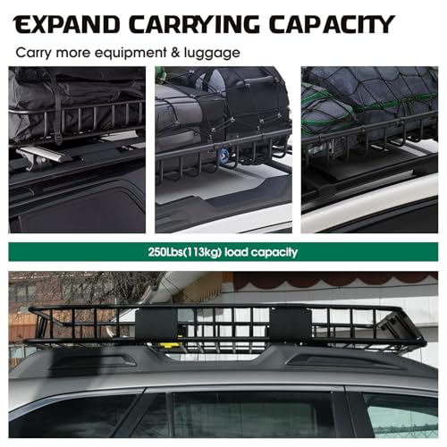 FORWODE 250LBS Universal Roof Rack Basket, 64\"x39\"x6\" Rooftop Cargo Carrier Rack, Rust-Proof Roof Cargo Basket for Suvs, Trucks, Vehiclesor Suvs, Trucks, Vehicles - Thumbnail 5